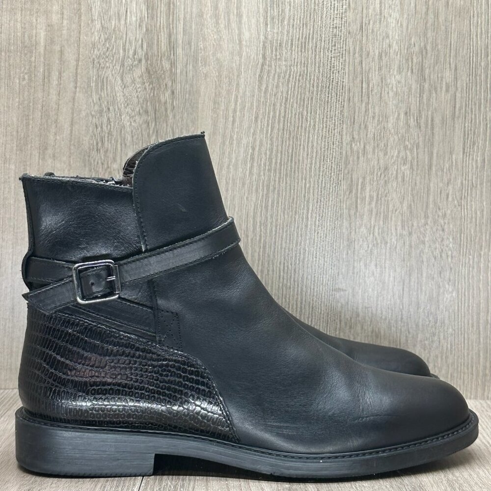 Boemos Boots Womens Sz 39 US9 Leather Moto Buckle Ankle Bootie Black Italy - Picture 4 of 13